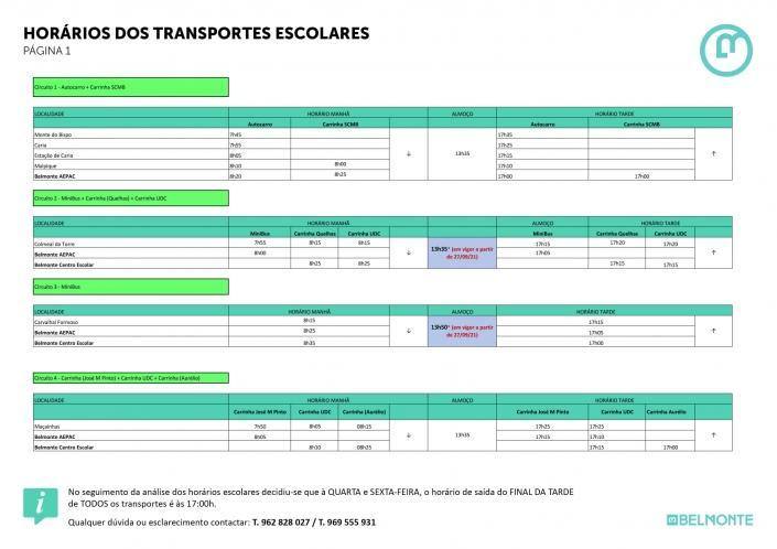 Horários Transportes Escolares 1 Novo
