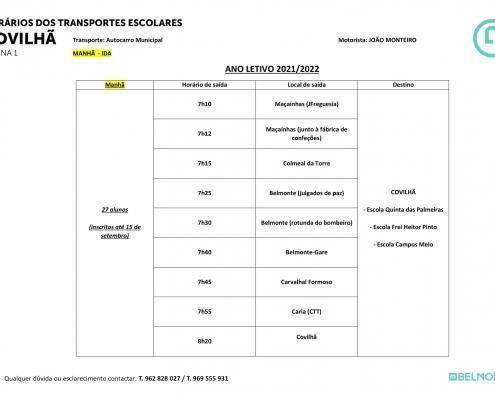 Horários Transportes Escolares Covilha 1 Novo