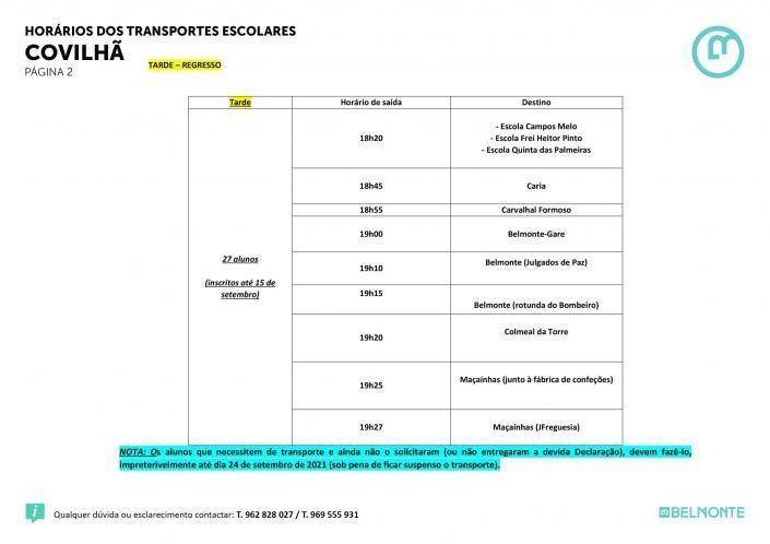 Horários Transportes Escolares Covilha 2 Novo